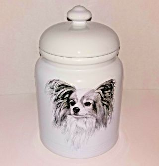 Black&white Papillon Dog Treat Cookie Jar Porcelain By Rosalinde,  Ohio Usa