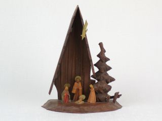 Vintage Hand Carved Wood Christmas Nativity Creche Oberammergau Germany