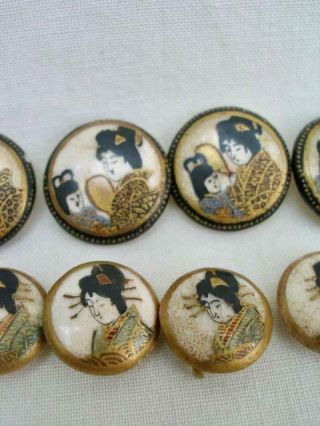 10 Satsuma Hand Painted Antique Ceramic Buttons.