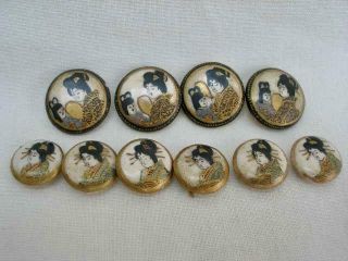 10 Satsuma Hand Painted Antique Ceramic Buttons. 2