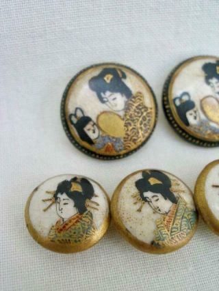 10 Satsuma Hand Painted Antique Ceramic Buttons. 5