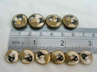 10 Satsuma Hand Painted Antique Ceramic Buttons. 8