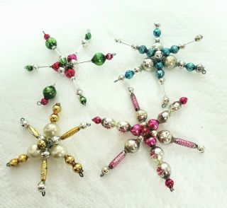 4 Small Vtg Mercury Glass Bead Garland Feather Tree Snowflake Ornament Set