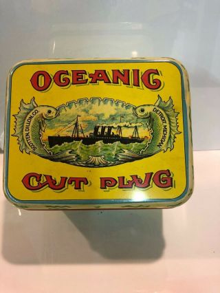 Vintage Oceanic Cut Plug Tobacco Tin Scotten Dillon Co Detroit Mi Ocean Liner