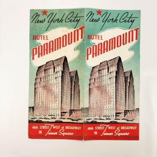 1940s Hotel Paramount Vintage Travel Brochure York City Times Square Ny