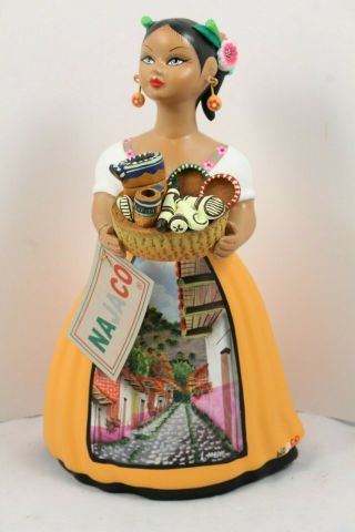 Lupita Najaco Ceramic Doll Figurine Basket Kitchen Ware Mustard Mexican