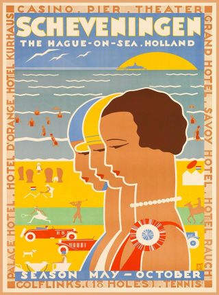 Scheveningen Holland Dutch Netherlands Vintage Travel Advertisement Poster
