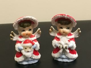 Vintage Japan Christmas Angel Figurines - Set Of Two - 3.  5 " Tall X 2 " Diameter