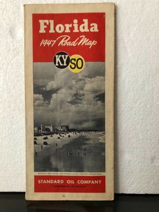 1947 Florida Road Map Kyso Gas Stations