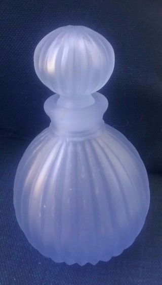 Vintage Frosted Blue Glass Perfume Bottle With Glass Stopper