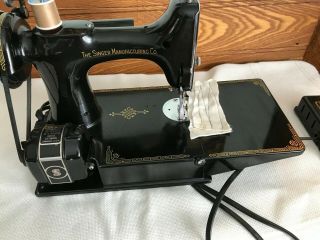 1937 Singer 221 - 1 Featherweight Sewing Machine Serviced,  Case and Attachments 5