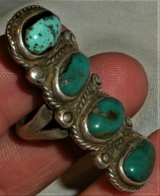 Antique C1930 Navajo Sterling Silver Ring " Stoplight " Green &blue Turquoise Vafo
