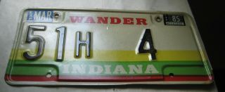 575f - 1 1985 Indiana Car License Plate,  Wander Indiana 51h 4