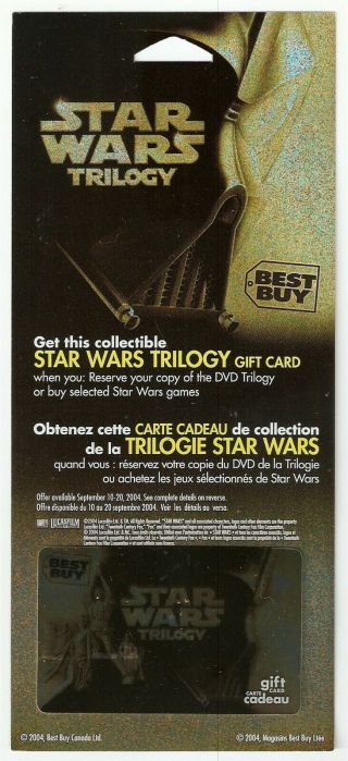 Canada Best Buy Star Wars Trliogy Gift Card W/ Back Board (2004)