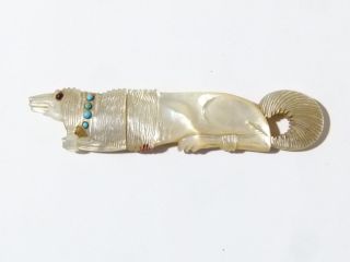 19thc Palais Royal Needle Case Mother Of Pearl Laying Down Dog Nc2