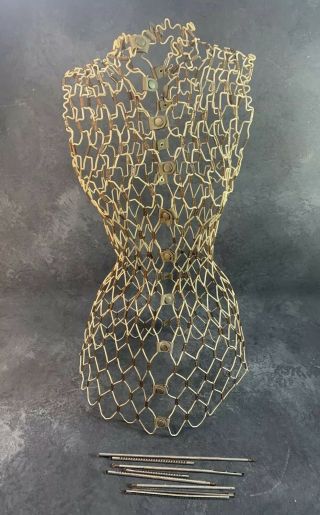 Vintage Wire Dress Form Adjustable Snaps With Stand MCM Sewing Seamstress Mesh 2