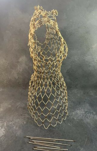 Vintage Wire Dress Form Adjustable Snaps With Stand MCM Sewing Seamstress Mesh 6