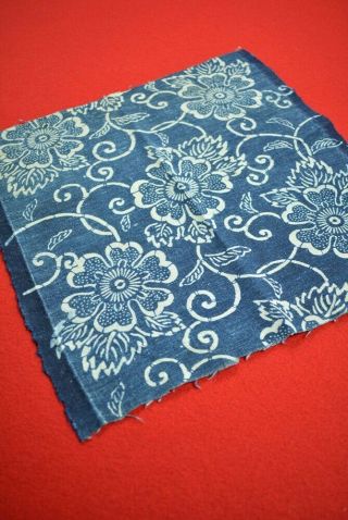 Xz70/40 Vintage Japanese Fabric Cotton Antique Boro Indigo Blue Katazome 13.  8 "