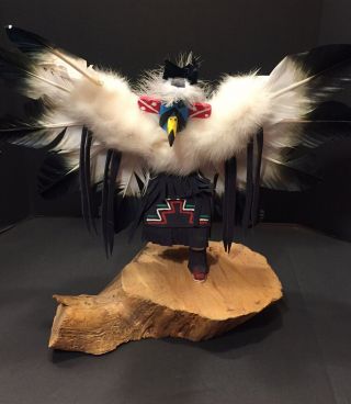 Authentic Navajo Eagle Vintage Kachina Doll - Real Fur Feather Handmade