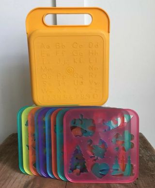 Vintage Tupperware Toys Art Case With 9 Stencils 1407 Yellow Lunch Box Tuppertoy