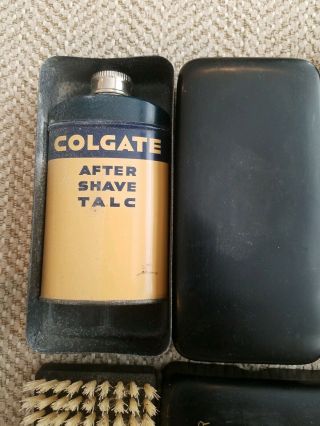 Vintage Men’s Leather Travel Vanity Grooming Kit/Toiletry Case Cow Hide Colgate 4