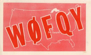 W0fqy Qsl Card - - Overland,  Missouri - - Carl Mosley Antennas - - 1956