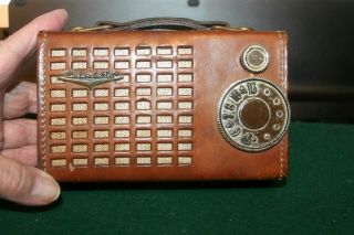 Vintage Packard Bell Tube Radio In Leather Carrying Case 4rb1 Portable Leather