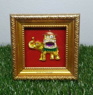 Gold Color Framed Red Ground Thai Elephant Hang Wall Gift Souvenir 2