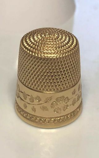 Thimble Gold 14k Marked Simons Brothers Co.  Size 11 Floral Design