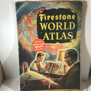Vintage 1942 Firestone Tire Rand Mcnally World Atlas Wwii With Post - War Suppleme