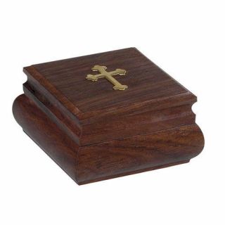Handmade Wood Wooden Rosary Keepsake Box With Cross Christian Jewelry Storage