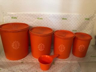 Set Of 4 Vintage Harvest Orange Tupperware Nesting Canisters Lids,  Scoop