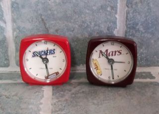 2 Vintage Mars Candy Travel Alarm Clocks With Dynadisc Second Hand Rare