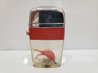 Vintage Scripto Vu Fly Fishing Lure Hook Lighter Usa Gold Hook Red