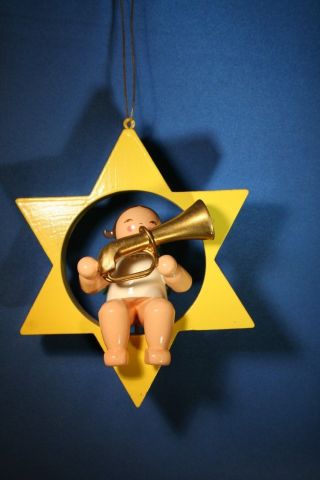 Erzgebirge Wendt Kuhn Musical Angel In Star Ornament Germany Christmas Figurine
