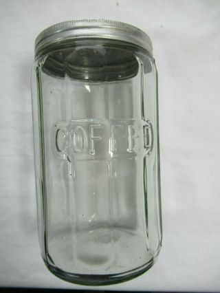Antique Clear Glass Coffee Canister Jar Vintage Tin Lid