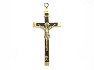 Vintage Pectoral Crucifix Skull & Crossbones Metal Inlaid Ebony Cross France