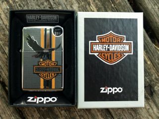2018 Harley Davidson Motorcycles Eagle Zippo Lighter W/ Box Usa Never Fired