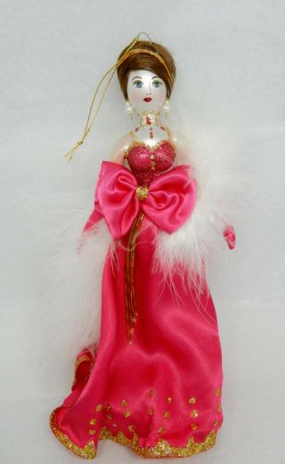 Vintage De Carlini Style Blown Glass Christmas Ornament Lady In Pink
