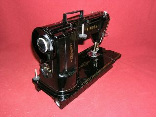 1955 Singer 301A SHORT BED Slant Sewing Machine w/Pedal/Button/Att 9