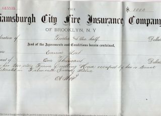 1885 Williamsburgh City Fire Insurance Company Policy