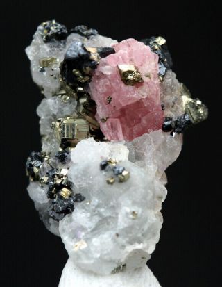Rhodochrosite Crystal Cluster Mineral Pyrite Rhomboid Specimen Wuzhou China