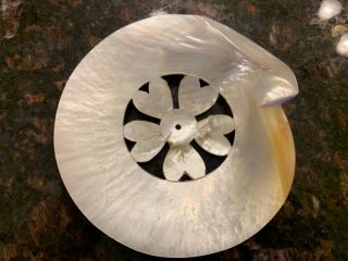 VINTAGE Natural Mother of Pearl Oyster Seashell HAND CARVED RING Bowl Shell 2