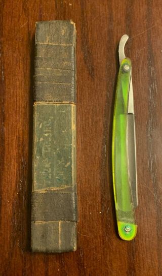 Vintage Union Cutlery Co.  Straight Razor Translucent Green Yellow Handle Scales