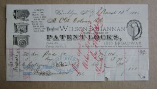1884 Wilson Bohannan Patent Locks Billhead - Brooklyn N.  Y.  - Old Colony Railroad