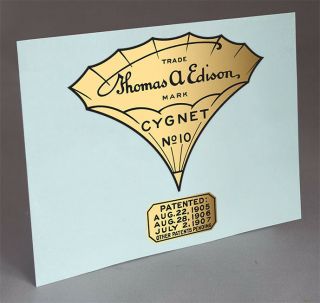 2 Decal Edison Cygnet 10 And Patent Cylinder Metal Horn Phonograph