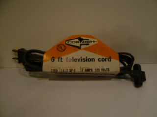 Nos Vintage Television Power Cord 6ft 2 - Prong W/ Ears