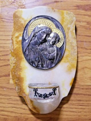 Antique Holy Water Font Signed By Artist.  Jesus Mary Christian Catholic