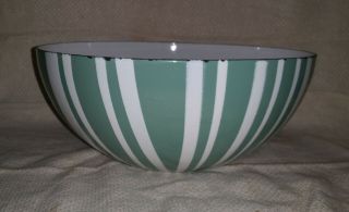 Vintage Catherine Holm Seafoam Green Striped Enamel Bowl 9.  5 " Mid Century