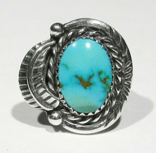 Fine Old 1970s Signed Navajo 925 Silver Natural Nevada Blue Gem Turquoise Ring 5